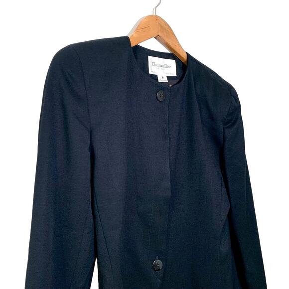 Dior Vintage Fitted Cropped Wool Button Down Padded Blazer Jacket Black US 8 - Picture 4 of 16